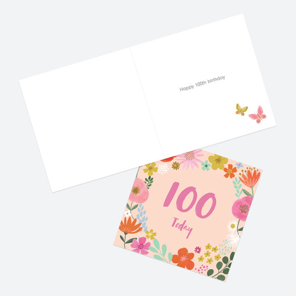 100th Birthday Card - Beautiful Blooms - Border 100