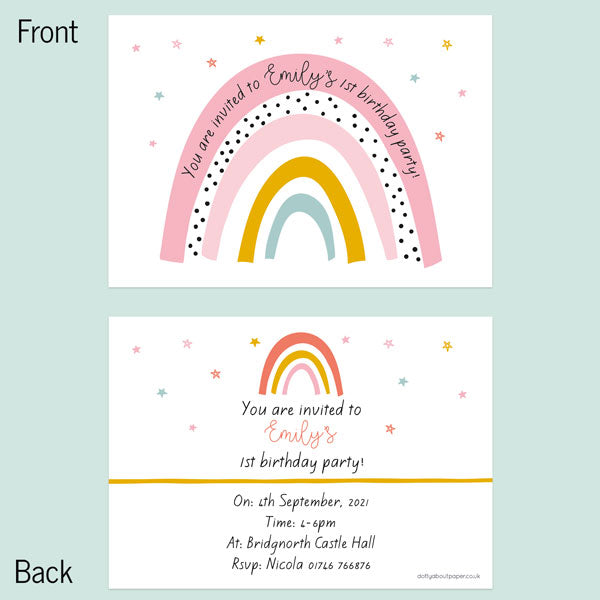1st Birthday Invitations - Chasing Rainbows - Pack of 10