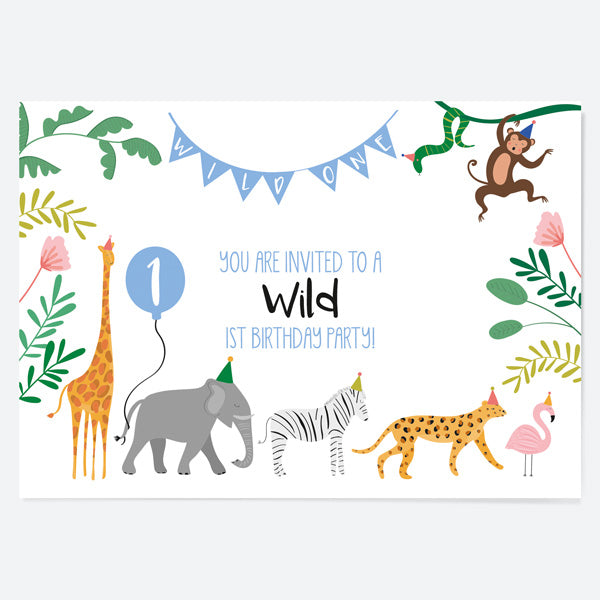 1st Birthday Invitations - Go Wild - Pack of 10
