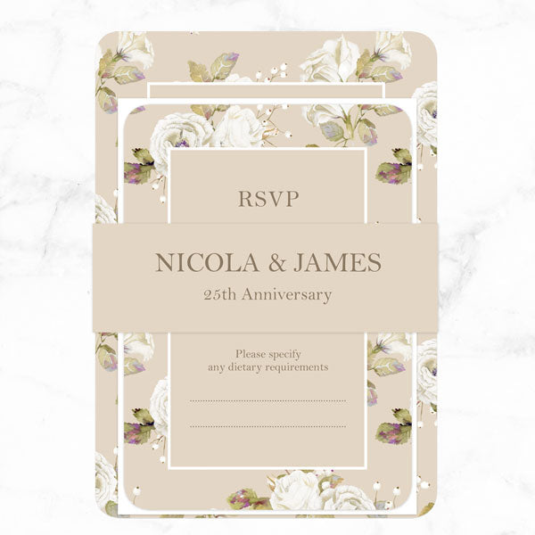 25th Wedding Anniversary Invitations - Vintage Cream Roses