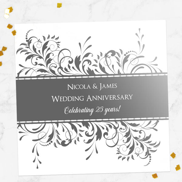 25th Foil Wedding Anniversary Invitations - Antique Swirls