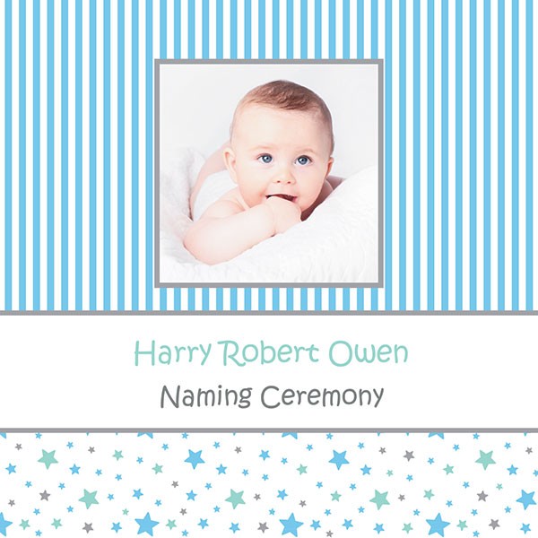 Naming Ceremony Invitations - Stars & Blue Stripes Use Your Own Photo - Pack of 10