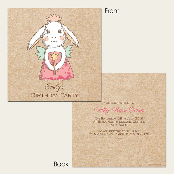 Personalised Kids Birthday Invitations - Bunny Fairy - Pack of 10