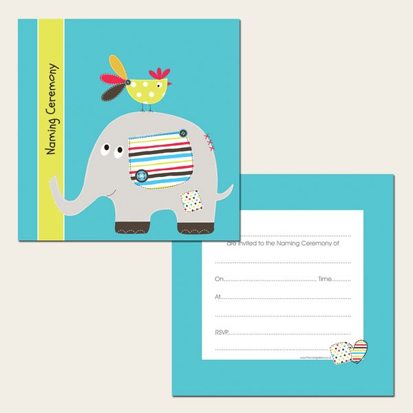 Naming Ceremony Invitations - Elephant & Bird - Postcard - Pack of 10