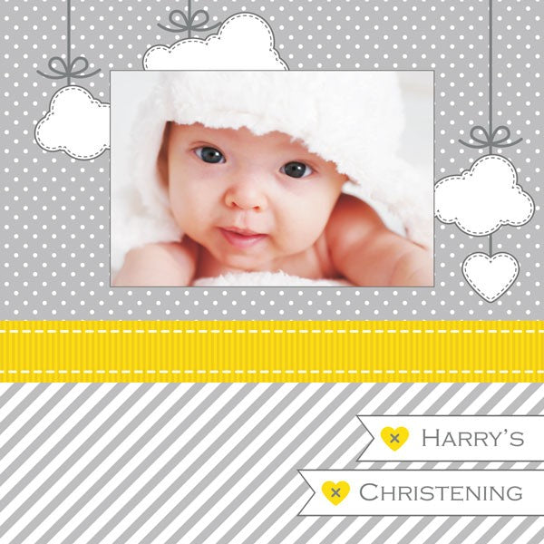 Christening Invitations - Grey & Yellow Cloud Use Your Own Photo - Postcard - Pack of 10