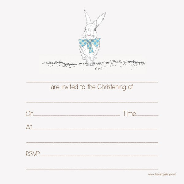Christening Invitations - Boys Rabbit & Bow Tie - Postcard - Pack of 10