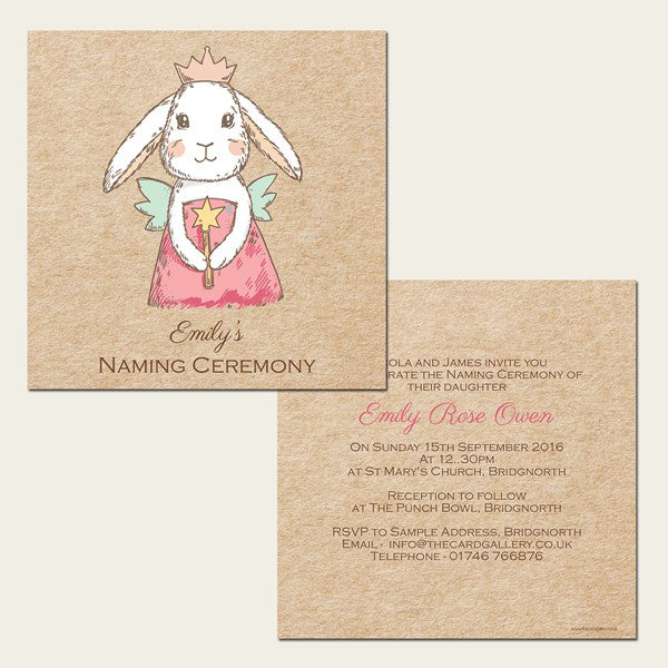 Naming Ceremony Invitations - Bunny Fairy - Postcard - Pack of 10