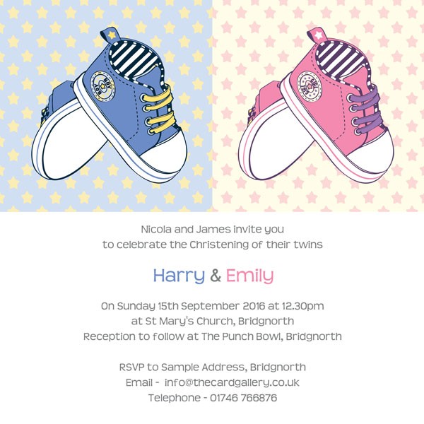 Christening Invitations - Twins Pumps - Postcard - Pack of 10
