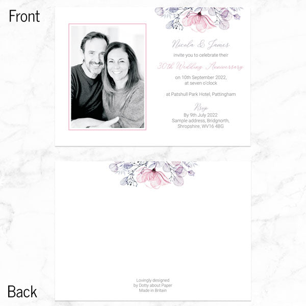 30th Wedding Anniversary Invitations - Lilac & Pink Flowers - Pack of 10