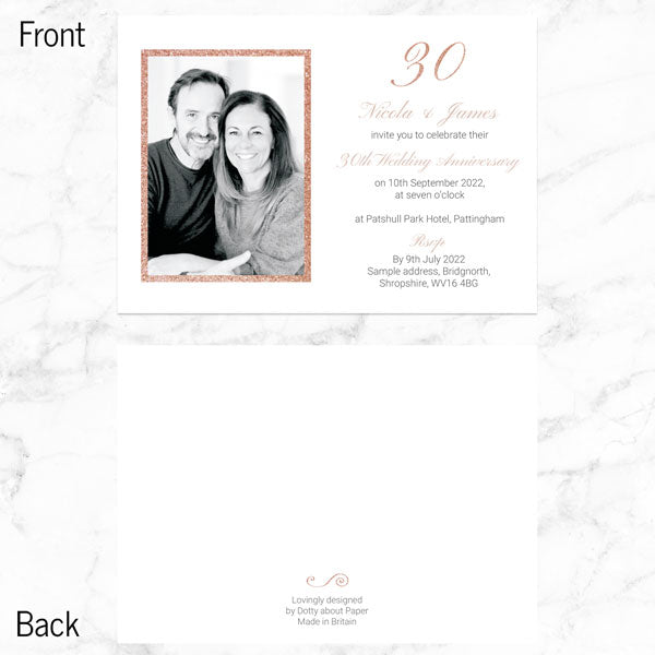 30th Wedding Anniversary Invitations - Simple Glitter Effect - Pack of 10