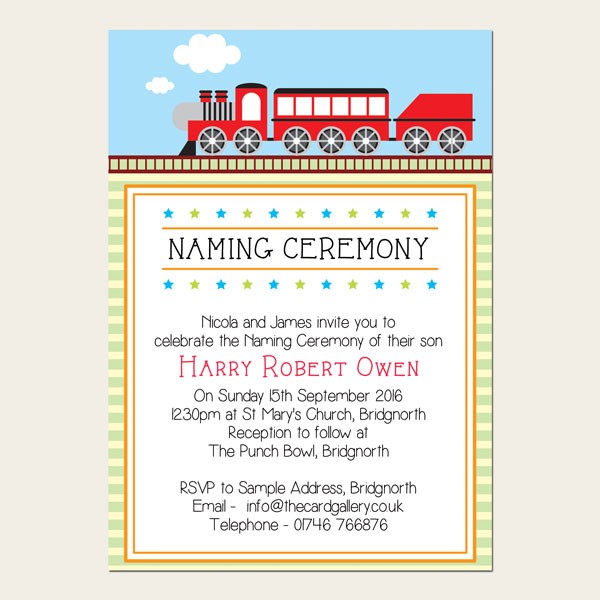 Naming Ceremony Invitations - Red Steam Train - Pack of 10