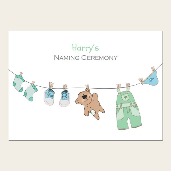 Naming Ceremony Invitations - Boys Teddy & Washing Line - Postcard - Pack of 10