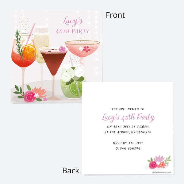 40th Birthday Invitations - Drinks Cocktails - Pack of 10