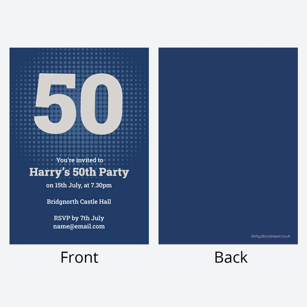 50th Birthday Invitations - Navy Bold Typography - Pack of 10