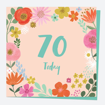 70th Birthday Card - Beautiful Blooms - Border 70