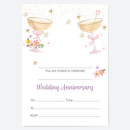 Wedding Anniversary Invitations - Champagne Bubbles - Pack of 10