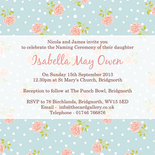 Naming Ceremony Invitations - Flower Pattern - Pack of 10