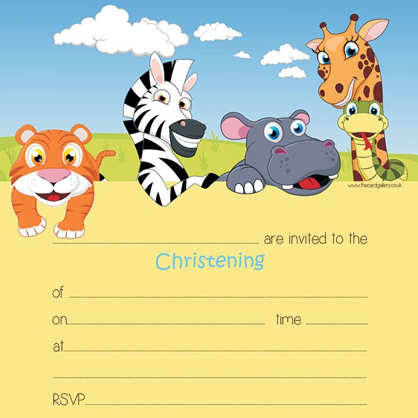 Christening Invitations - Zoo Animals - Postcard - Pack of 10