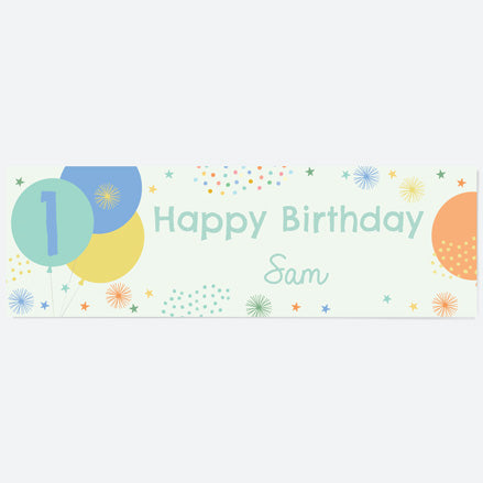 Boys Party Balloons Age 1 - Personalised Party Banner