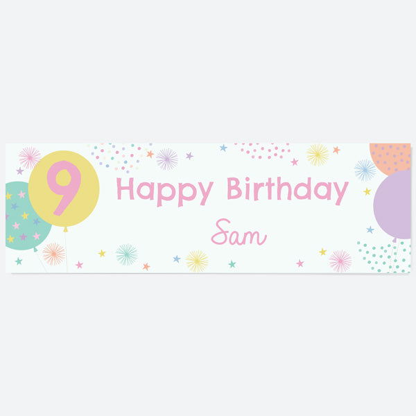 Girls Party Balloons Age 9 - Personalised Party Banner