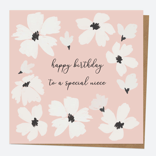 Niece Birthday Card - Blush Modern Floral - Border - Happy Birthday