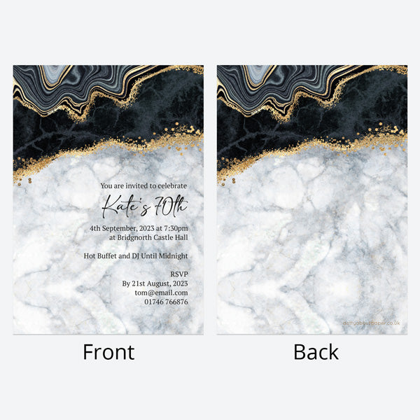 70th Birthday Invitations - Black agate - Pack of 10