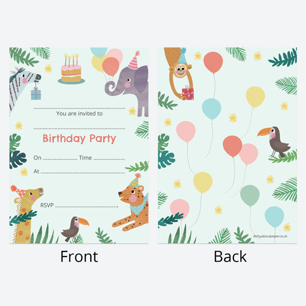 Kids Birthday Invitations - Jungle Animals - Pack of 10