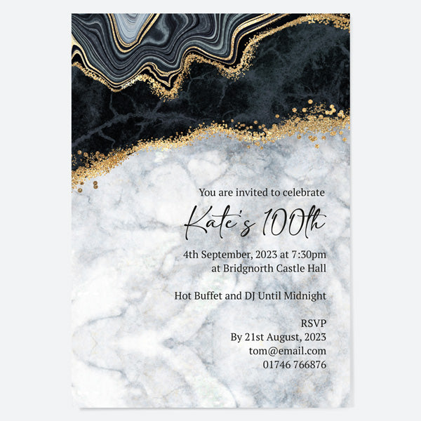 100th Birthday Invitations - Black agate - Pack of 10