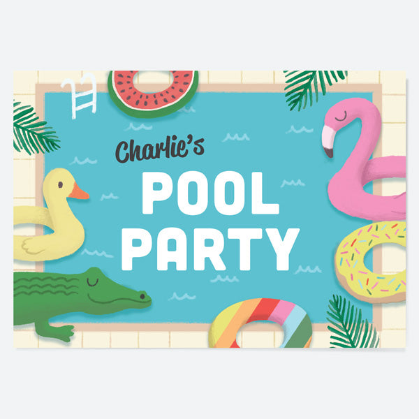 Kids Birthday Invitations - Pool Party Inflatables - Pack of 10