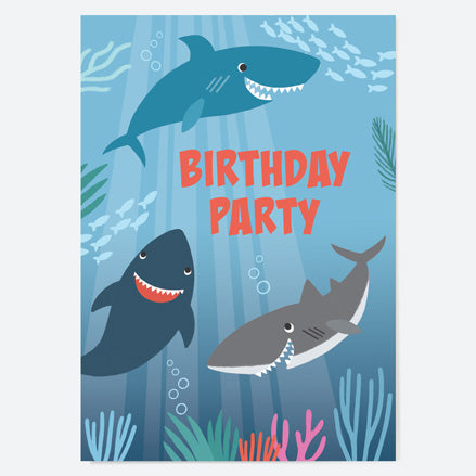 Kids Birthday Invitations - Shark - Pack of 10