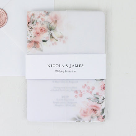 category header image Blush Pink Flowers Wedding Invitation with Vellum Wrap
