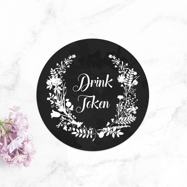 Boho Chalkboard Flowers - Drink Tokens - Pack of 30