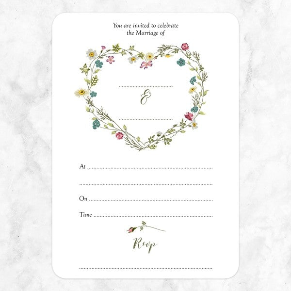 Botanical Heart - Ready to Write Wedding Invitations & RSVP