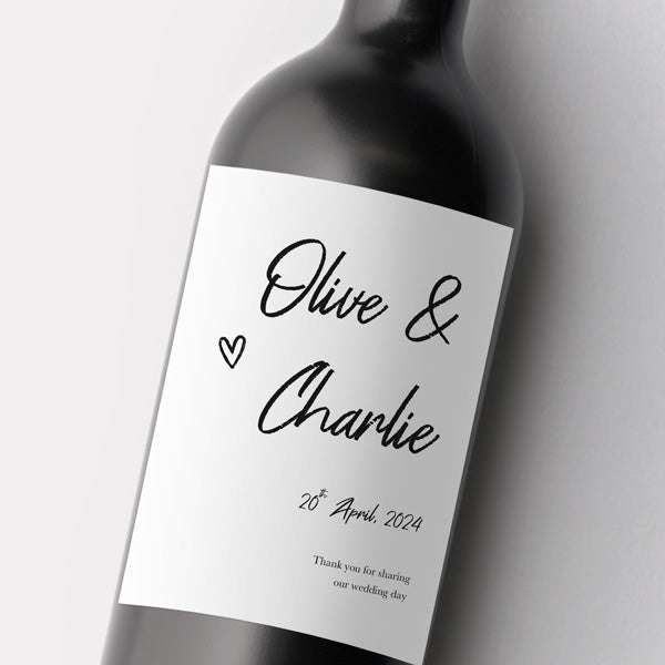 Calligraphy Heart Names Wine Bottle Labels 