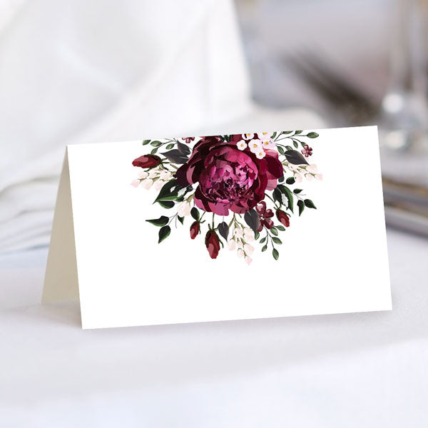 Burgundy Peony Bouquet - Wedding Place Cards