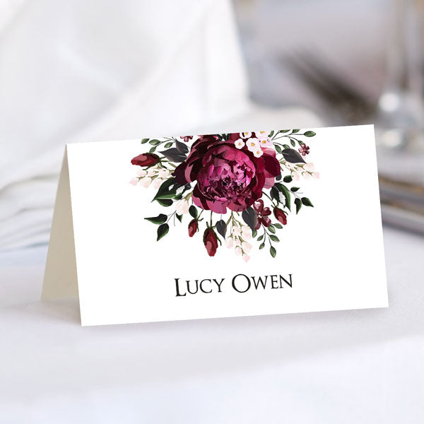 Burgundy Peony Bouquet - Wedding Place Cards