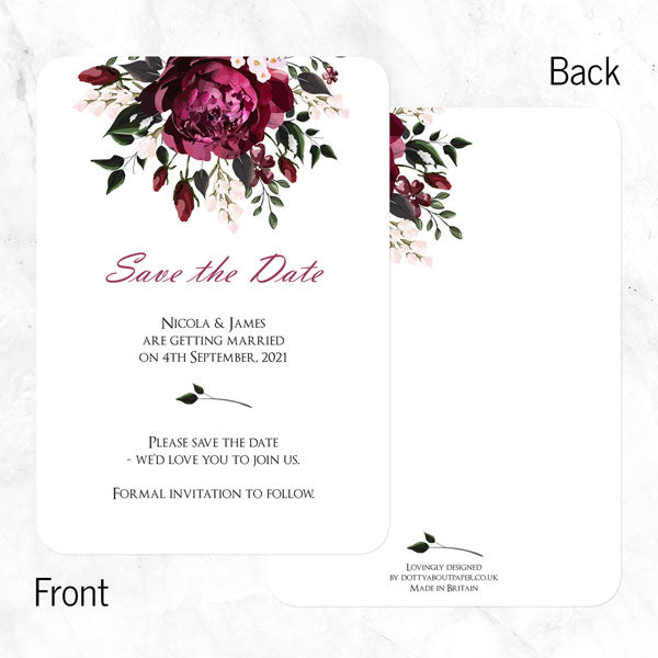 Burgundy Peony Bouquet - Save the Date Cards