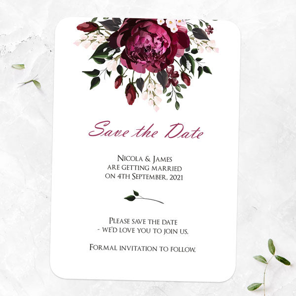 Burgundy Peony Bouquet - Save the Date Cards