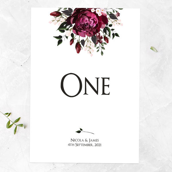 Burgundy Peony Bouquet - Table Name/Number