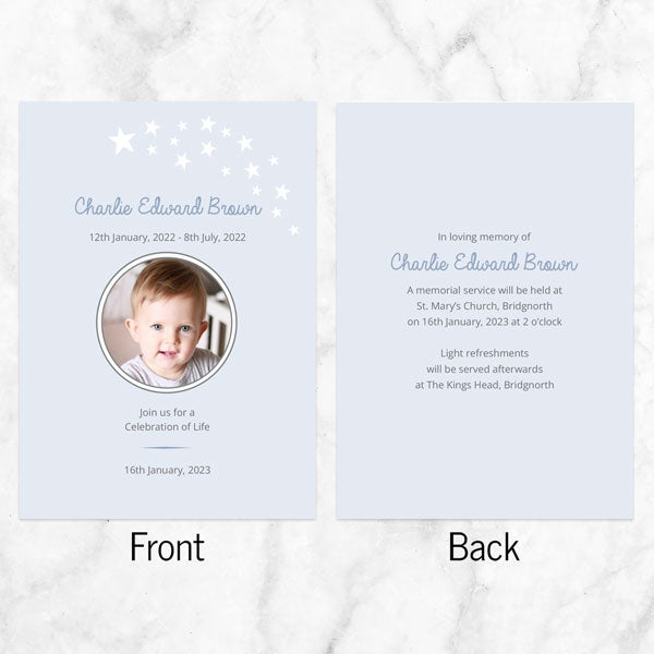 Funeral Celebration of Life Invitations - Shooting Star Blue