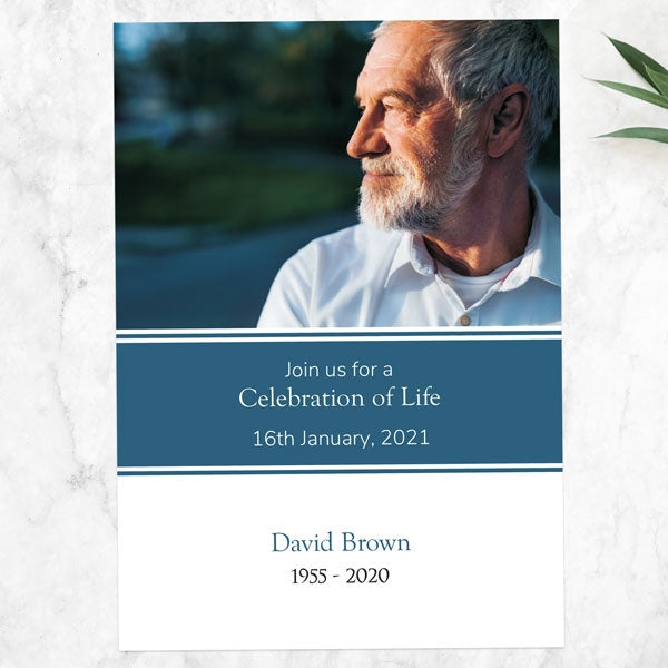 Funeral Celebration of Life Invitations - Blue Photograph Memories