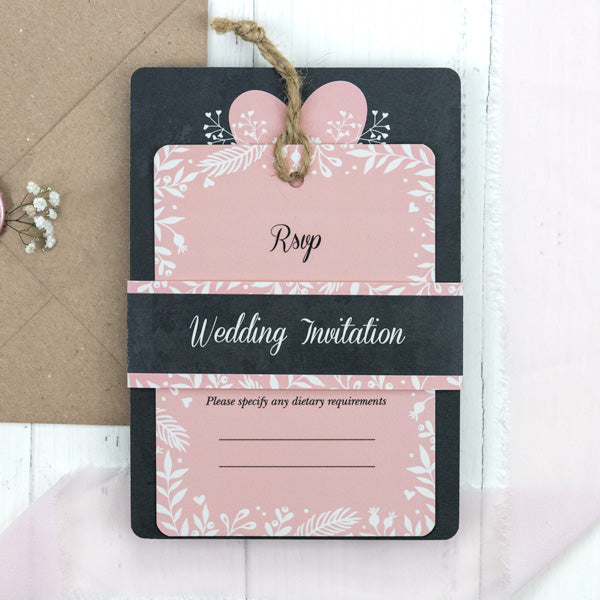 Chalkboard Botanical Love Birds Boutique Wedding Invitation & RSVP