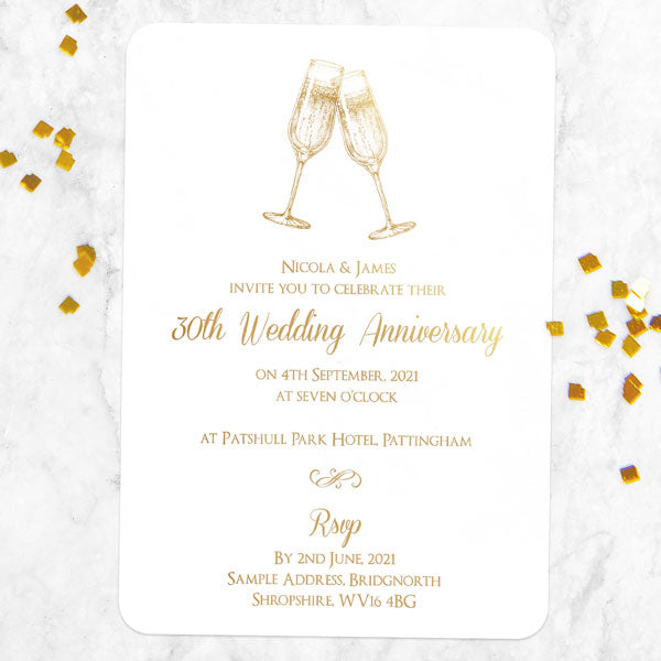 30th Foil Wedding Anniversary Invitations - Champagne Fizz
