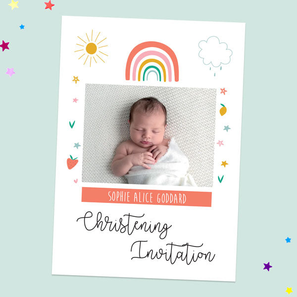 Christening Invitations - Chasing Rainbows - Use Your Own Photo - Pack of 10