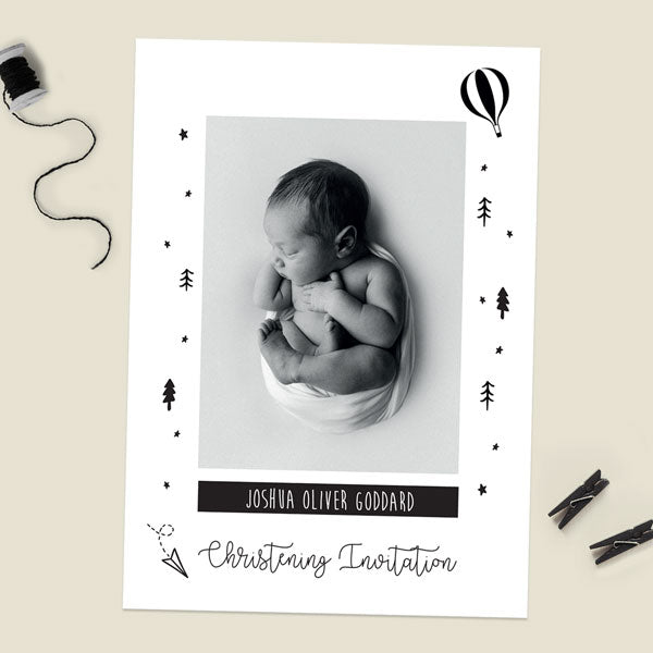 Christening Invitations - The Adventure Begins - Use Your Own Photo - Pack of 10