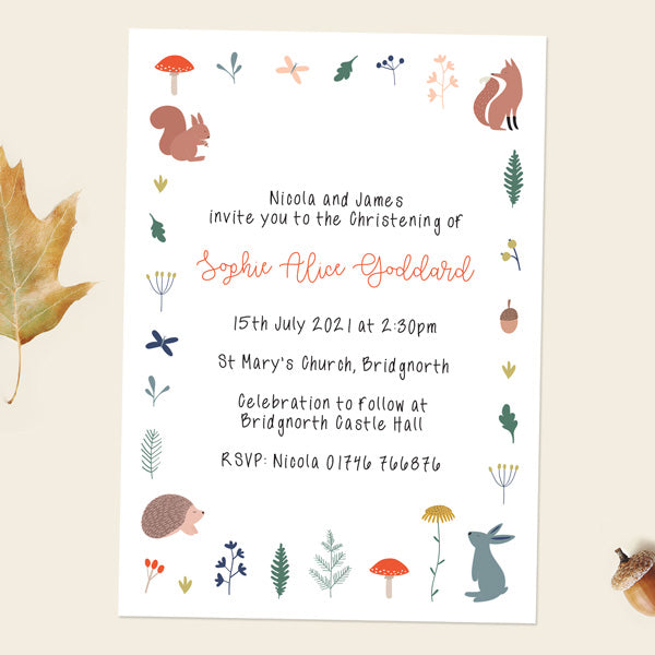 category header image Christening Invitations - Whimsical Forest - Pack of 10