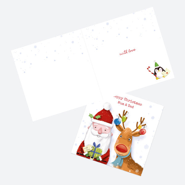 Christmas Card - Santa & Rudolph Fun - Gifts - Mum & Dad
