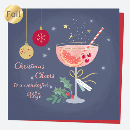 Luxury Foil Christmas Card - Festive Fizz - Champagne - Wonderful Wife
