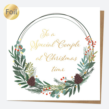Luxury Foil Christmas Card - Festive Foliage - Wreath - Special Couple