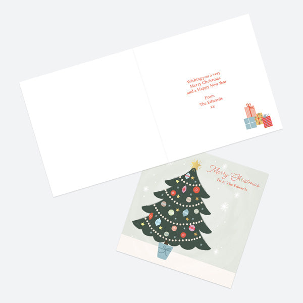 Luxury Foil Personalised Christmas Cards - Festive Sentiments - Decorated Tree - Pack of 10